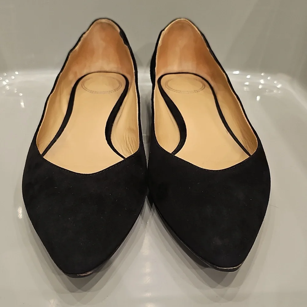 CHLOE Black Suede Classic Scalloped Flats Sz EU 39